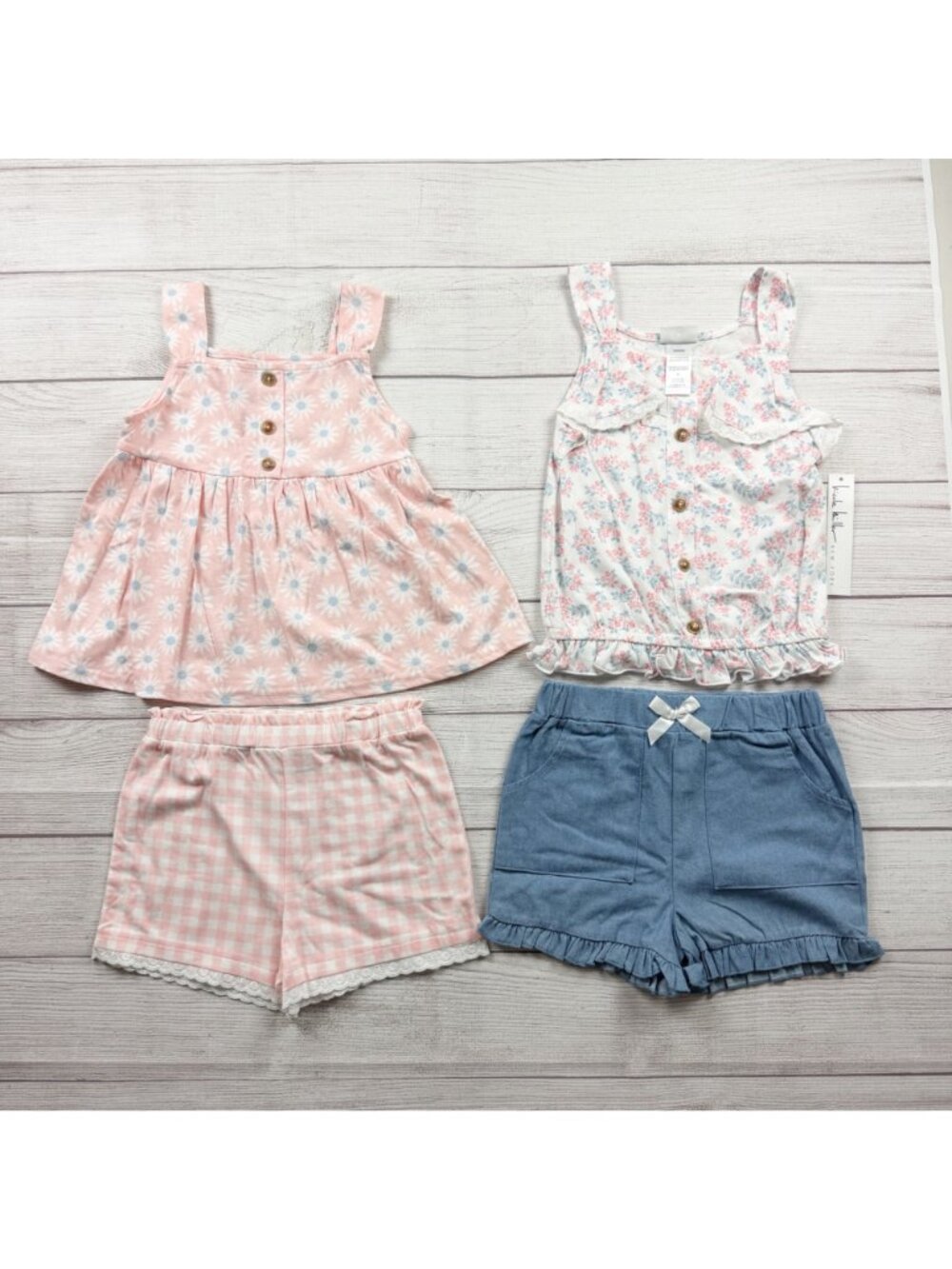 Nicole Miller Girls 2 Pack Outfits Floral Gingham Tops Shorts Set NWT 6X - Picture 2 of 4